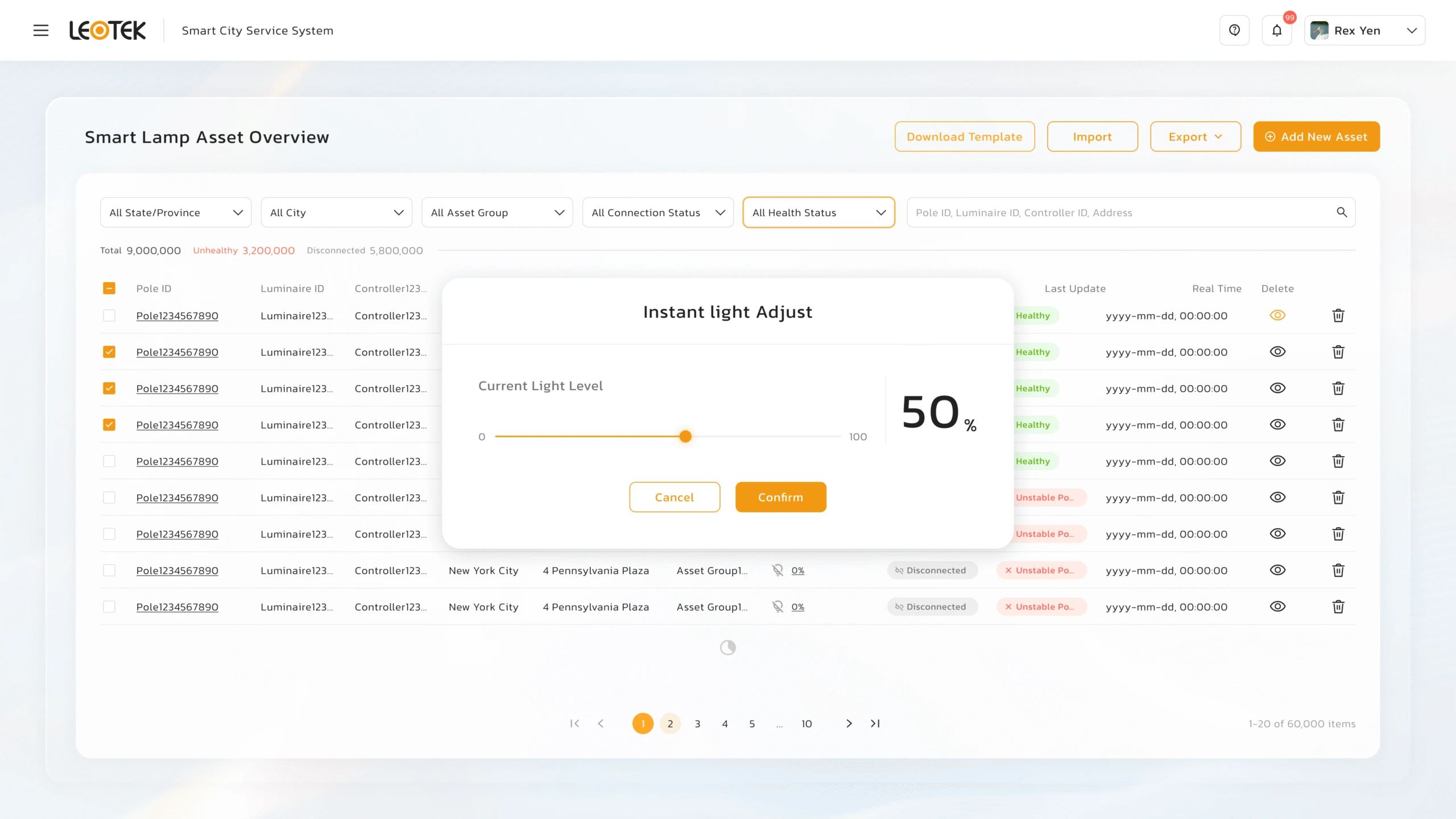 RenAI streetlight adjustment interface