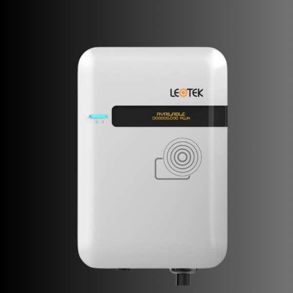 Front view of a LEOTEK 40A wall-mounted EV charger.