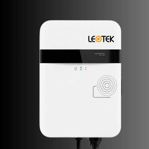 Front view of a LEOTEK 80A wall-mounted EV charger.