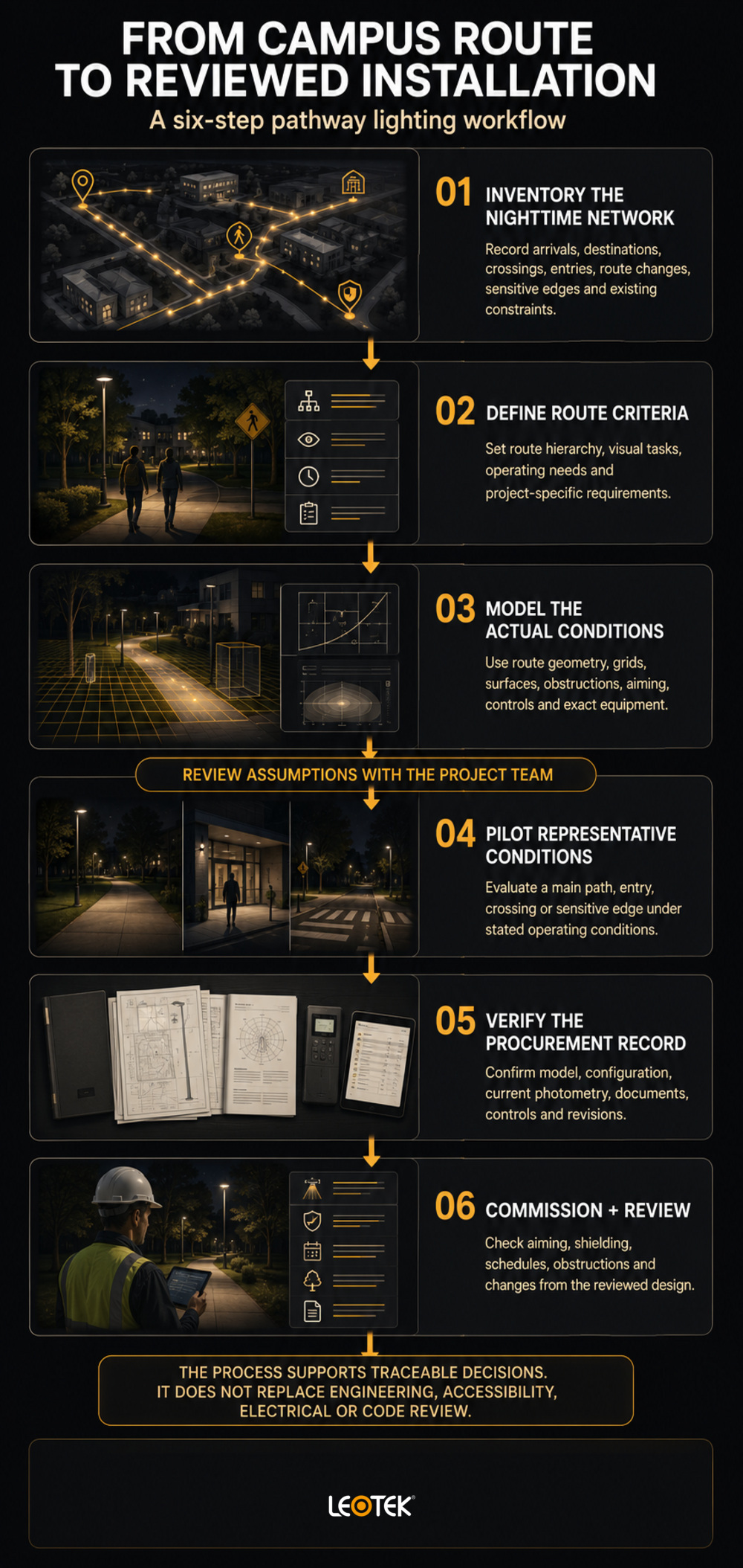 campus-pathway-lighting-six-step-implementation-workflow-infographic