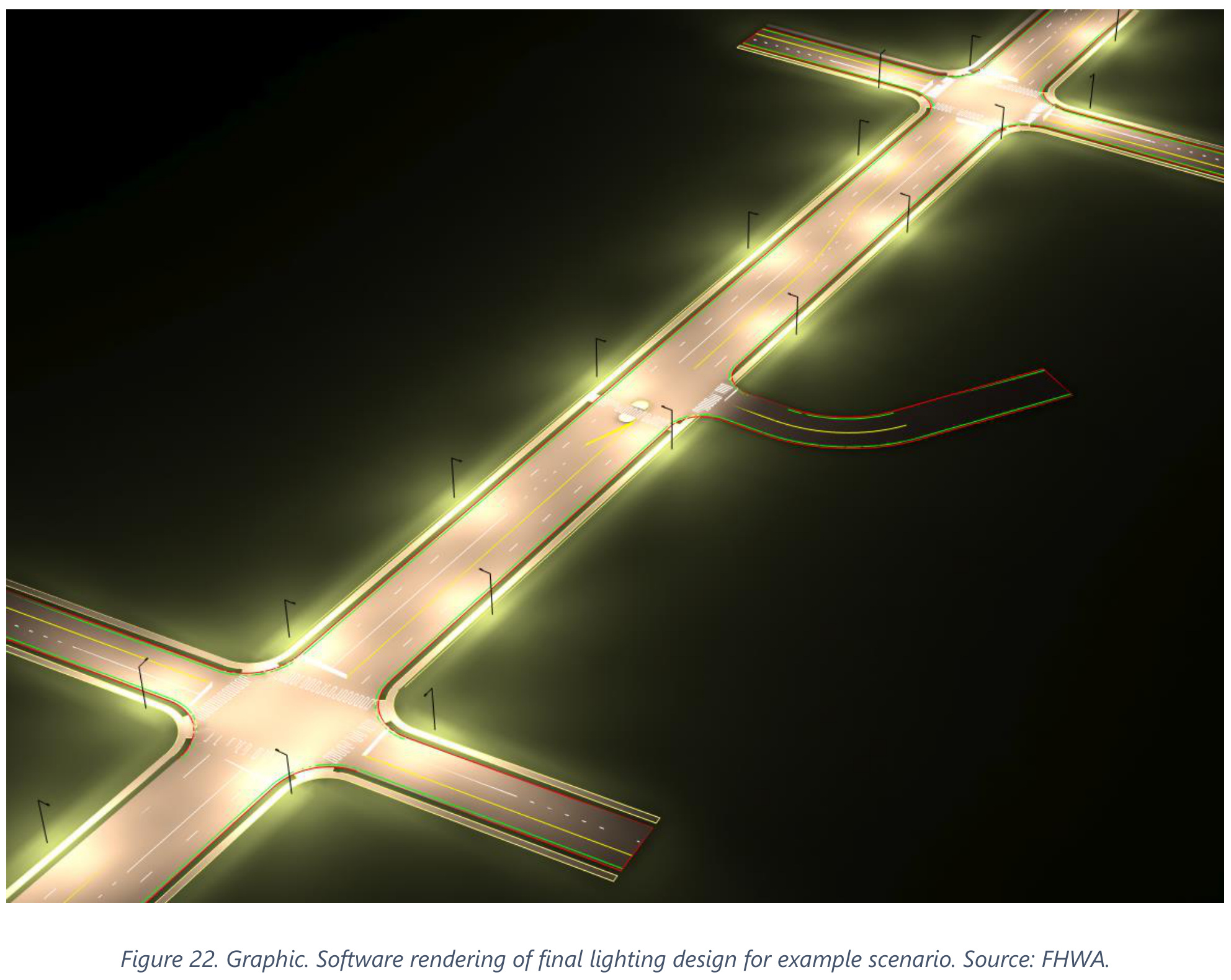 FHWA Figure 22: Software rendering of final lighting design for example scenario.